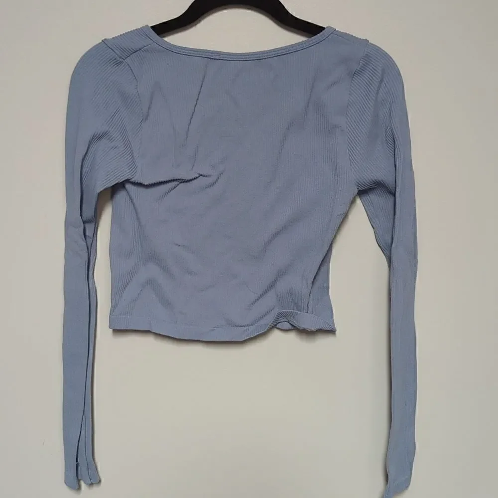 Active Basic Blue Ribbed Cropped Long Sleeve - Picture 3 of 5